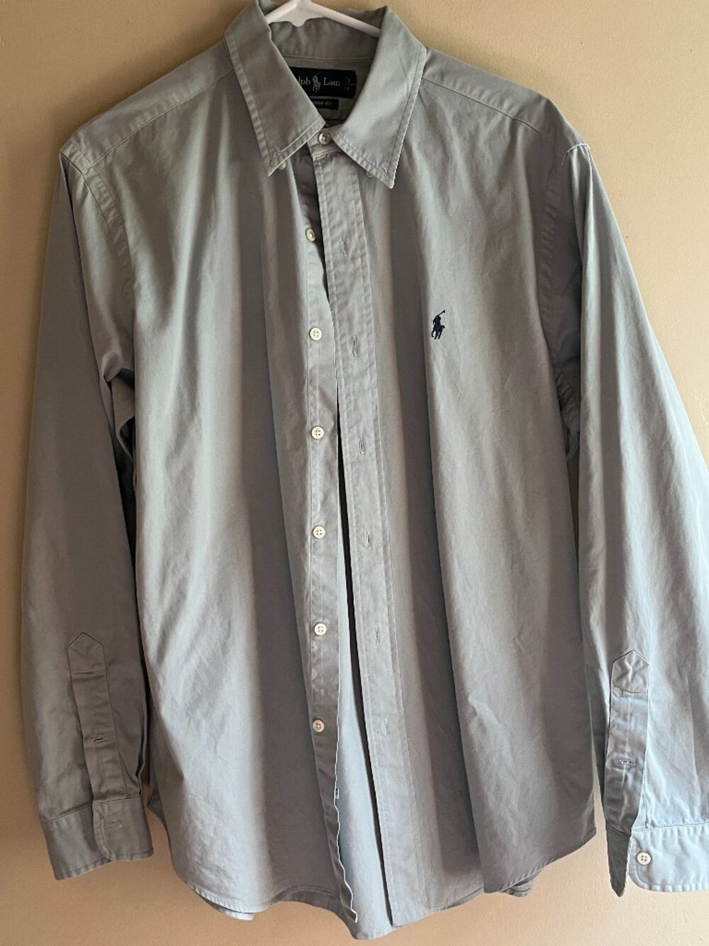 Ralph Lauren Polo Light Blue Gray Button Down Men's Dress Shirt office easter
